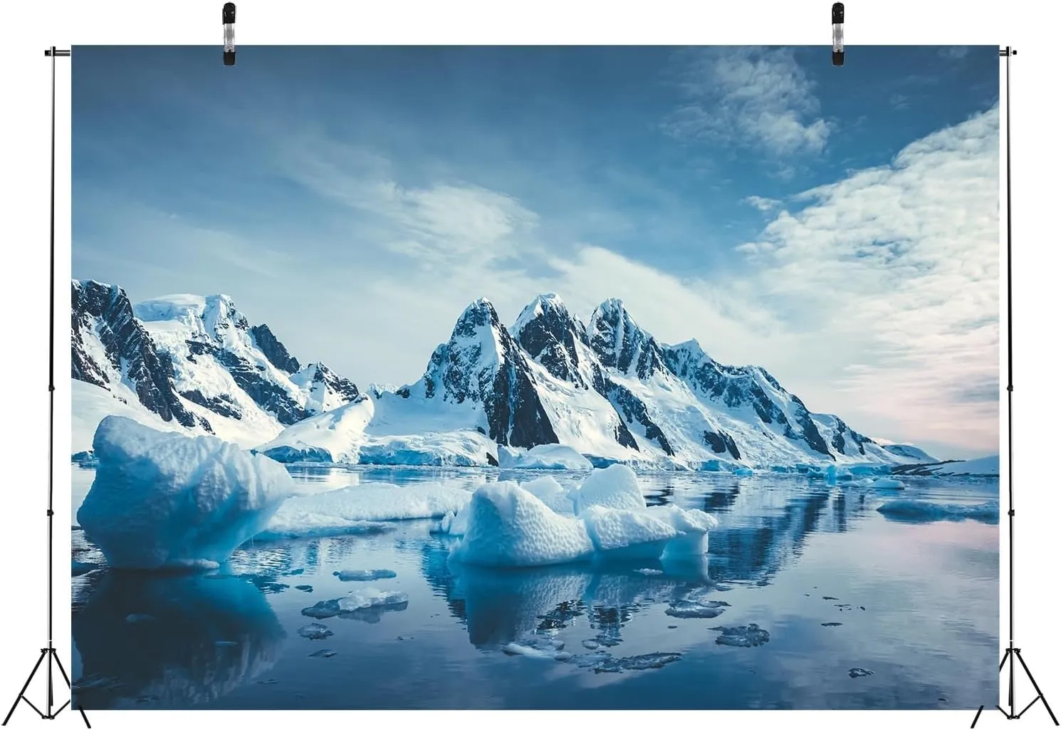 BELECO 8x6ft Fabric Winter Polar Iceberg Backdrop Arctic Scene Ocean Ice Snow Mountain Rocks Glacier Background Arctic Party Decorations Polar Sea Nature Scenery Photography Studio Props