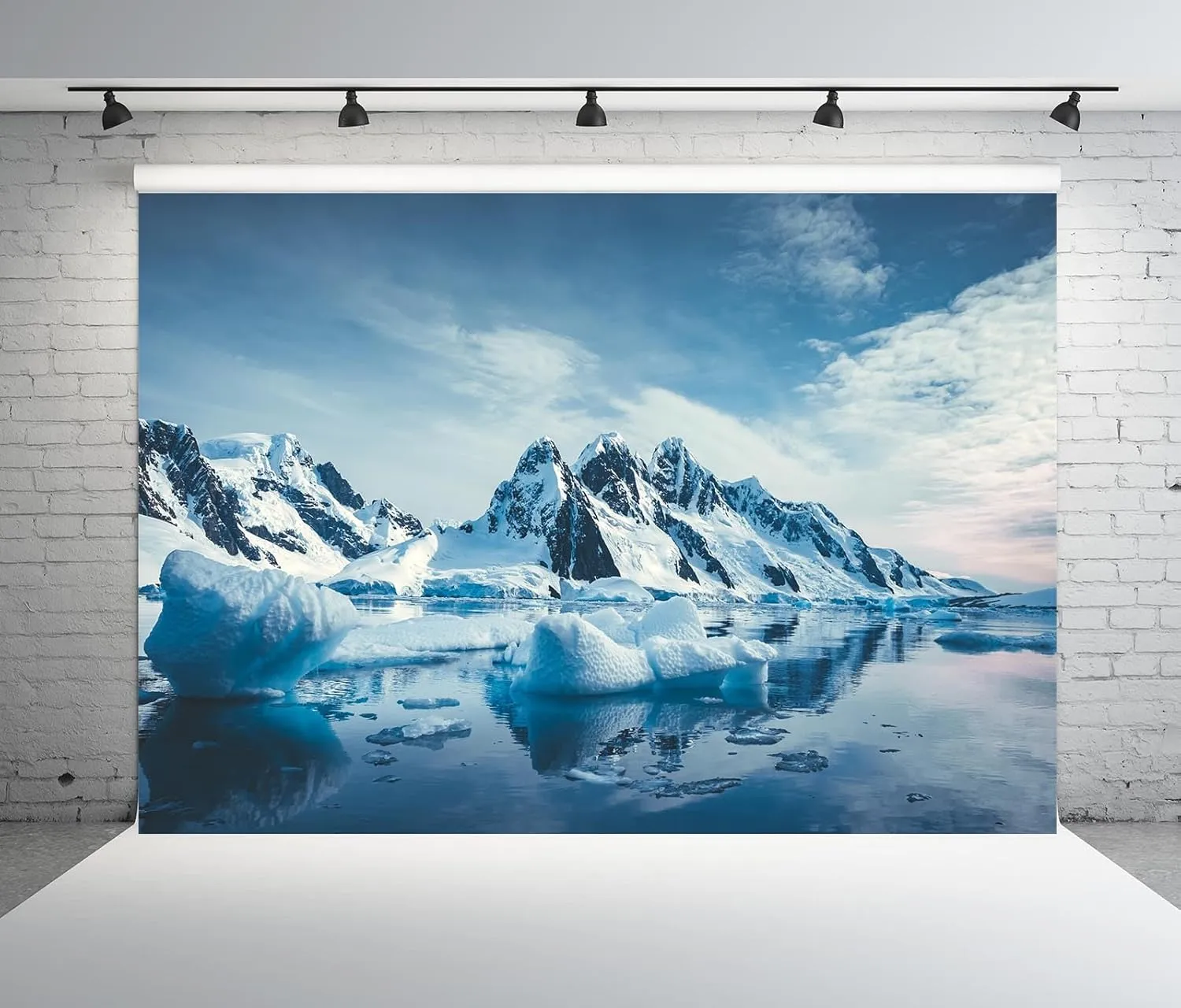 BELECO 8x6ft Fabric Winter Polar Iceberg Backdrop Arctic Scene Ocean Ice Snow Mountain Rocks Glacier Background Arctic Party Decorations Polar Sea Nature Scenery Photography Studio Props