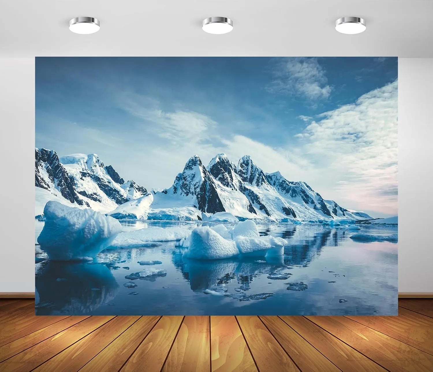 BELECO 8x6ft Fabric Winter Polar Iceberg Backdrop Arctic Scene Ocean Ice Snow Mountain Rocks Glacier Background Arctic Party Decorations Polar Sea Nature Scenery Photography Studio Props