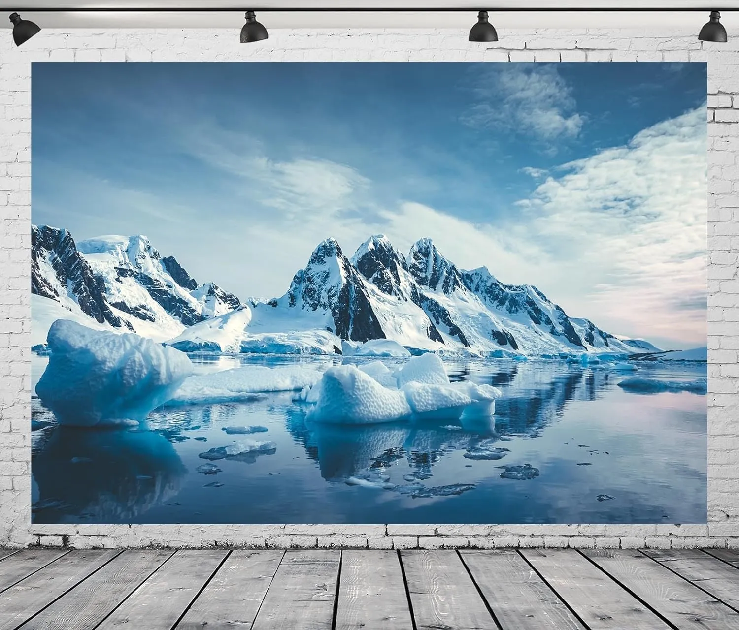 BELECO 8x6ft Fabric Winter Polar Iceberg Backdrop Arctic Scene Ocean Ice Snow Mountain Rocks Glacier Background Arctic Party Decorations Polar Sea Nature Scenery Photography Studio Props