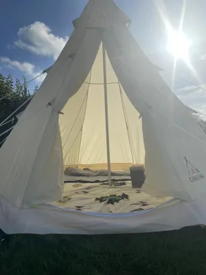 Bell Tent 4 Season 9.85ft Glamping, Hot Tent,Ideal for Family Camping, Hiking,Canvas with Aluminum Pole. Support Camouflage Fabric Customization