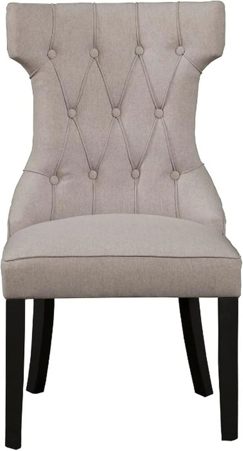 Benjara Benzara Fabric Upholstered Dining Chair with Button Tufted Back, Set of Two, Gray and Black,