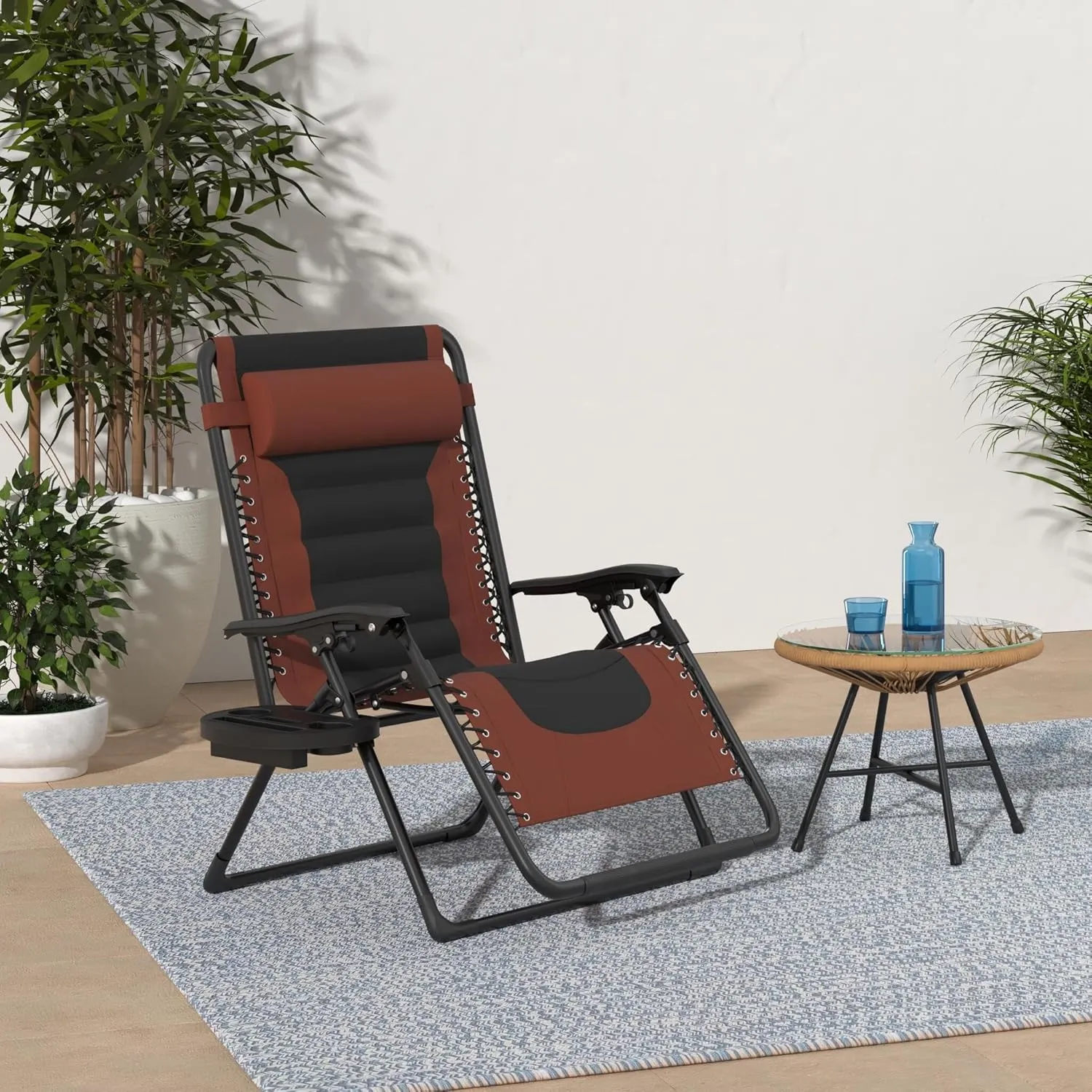 Best Choice Products Oversized Padded Zero Gravity Chair, Folding Outdoor Patio Recliner, XL Anti Gravity Lounger for Backyard w/Headrest, Cup Holder, Side Tray, Polyester Mesh - Rust/Black