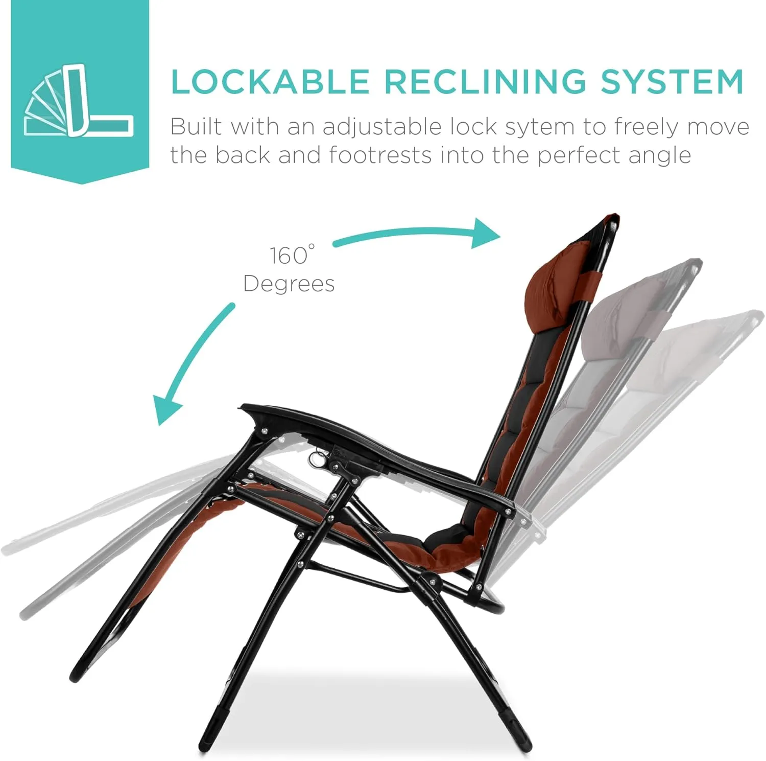 Best Choice Products Oversized Padded Zero Gravity Chair, Folding Outdoor Patio Recliner, XL Anti Gravity Lounger for Backyard w/Headrest, Cup Holder, Side Tray, Polyester Mesh - Rust/Black
