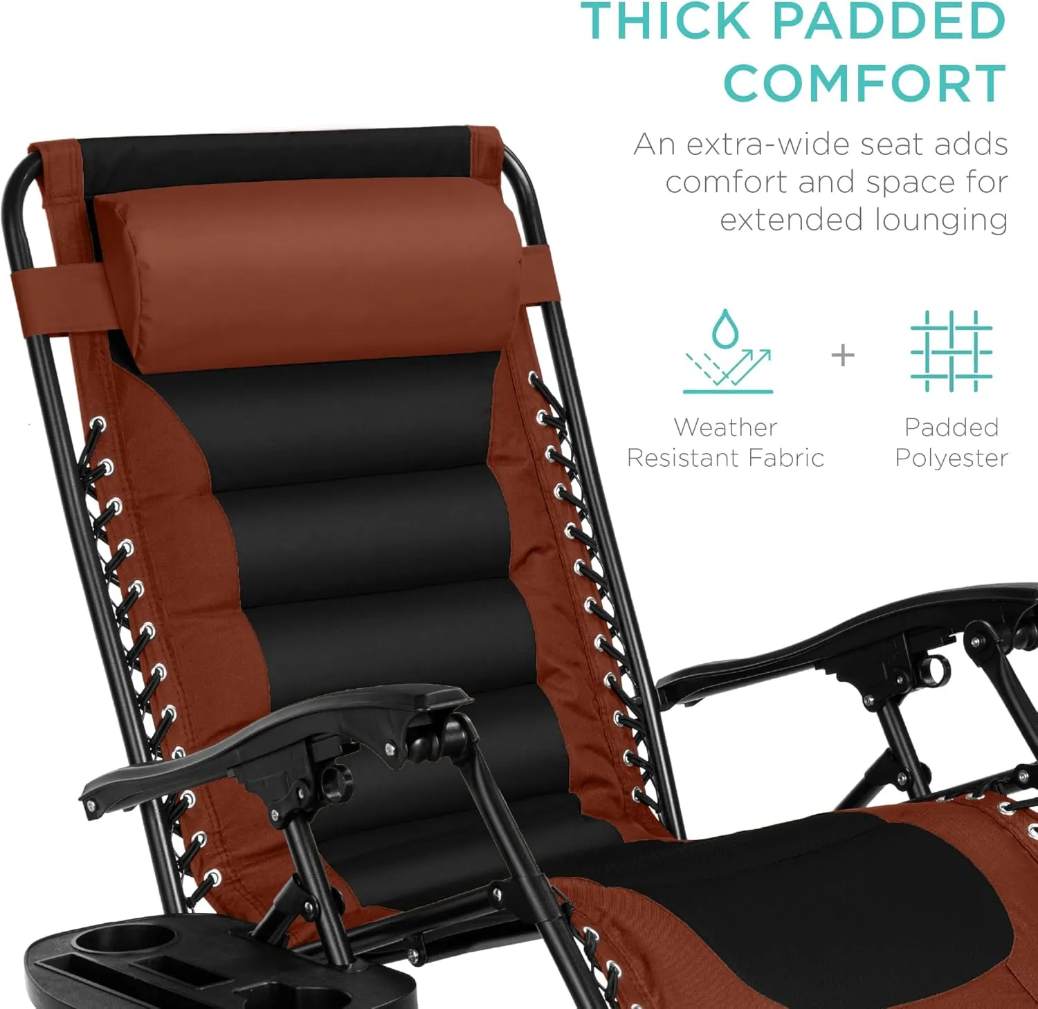 Best Choice Products Oversized Padded Zero Gravity Chair, Folding Outdoor Patio Recliner, XL Anti Gravity Lounger for Backyard w/Headrest, Cup Holder, Side Tray, Polyester Mesh - Rust/Black