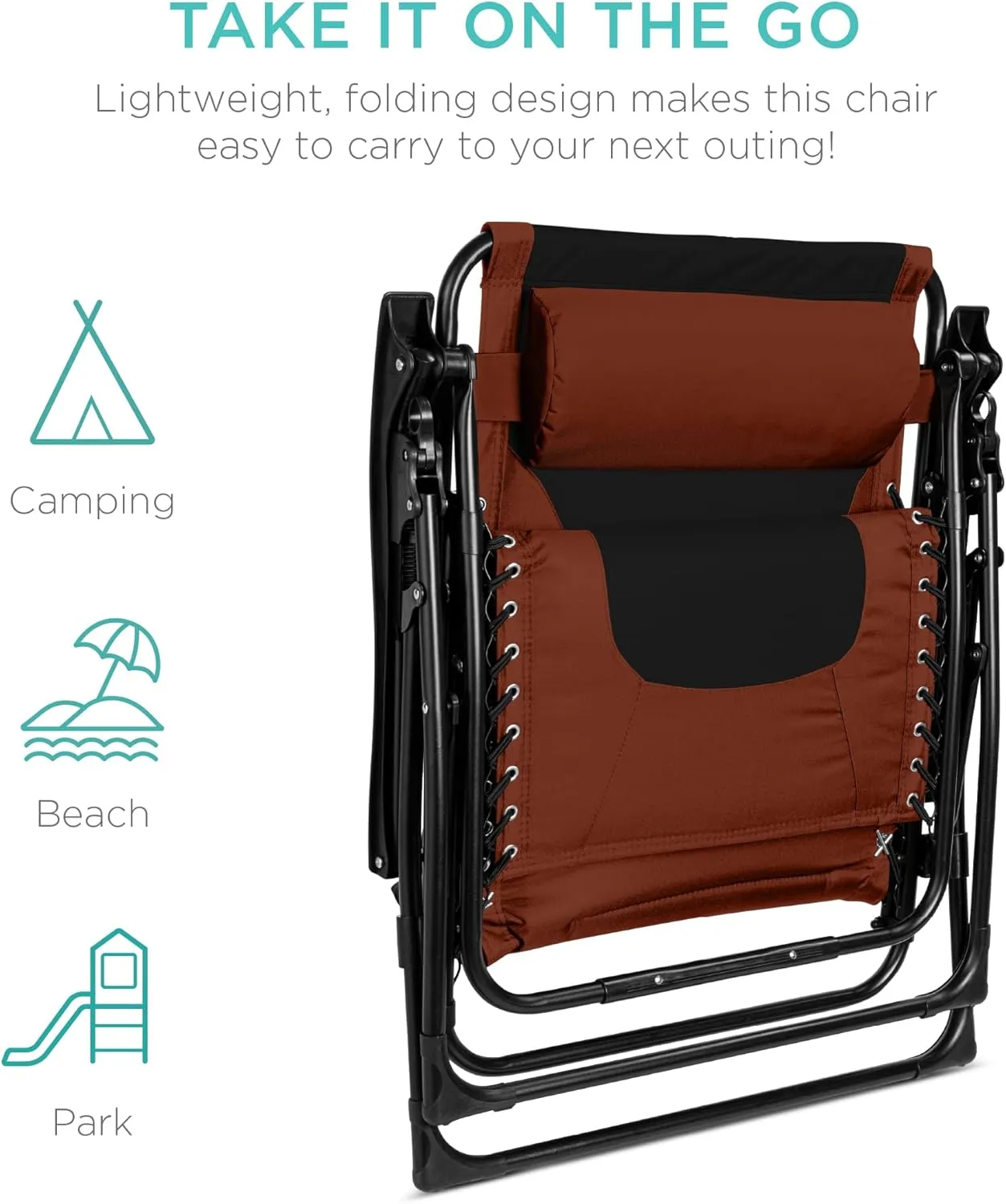 Best Choice Products Oversized Padded Zero Gravity Chair, Folding Outdoor Patio Recliner, XL Anti Gravity Lounger for Backyard w/Headrest, Cup Holder, Side Tray, Polyester Mesh - Rust/Black