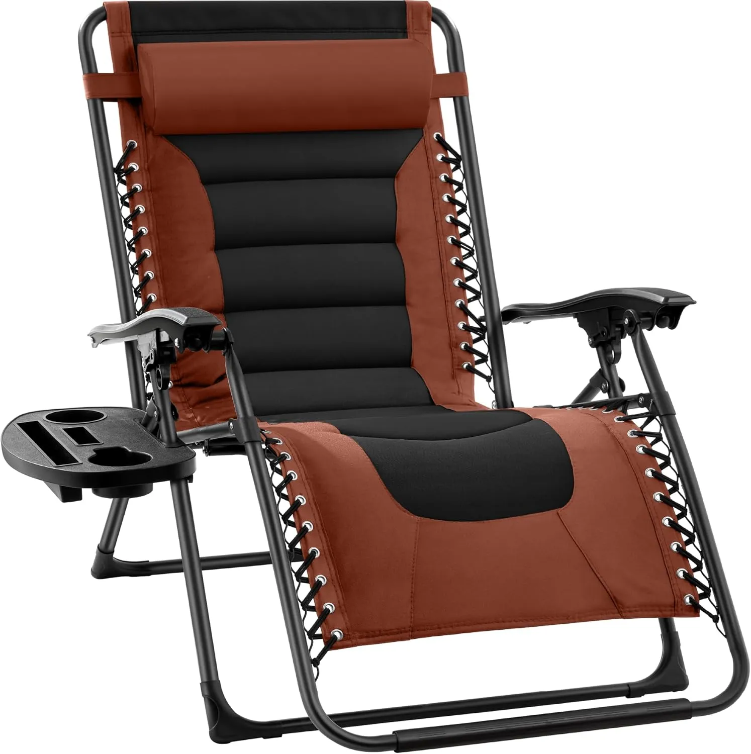 Best Choice Products Oversized Padded Zero Gravity Chair, Folding Outdoor Patio Recliner, XL Anti Gravity Lounger for Backyard w/Headrest, Cup Holder, Side Tray, Polyester Mesh - Rust/Black