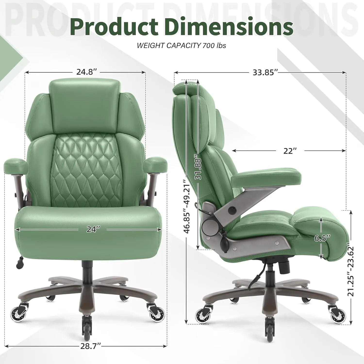Big and Tall Office Chair 700lbs - Adjustable Headrest&Lumbar Support, 3D Flip Arms, Large Wheels &Heavy Duty Metal Base, Ergonomic High Back Computer Chair Desk Chair, Thick Padded Extra Wide Seat