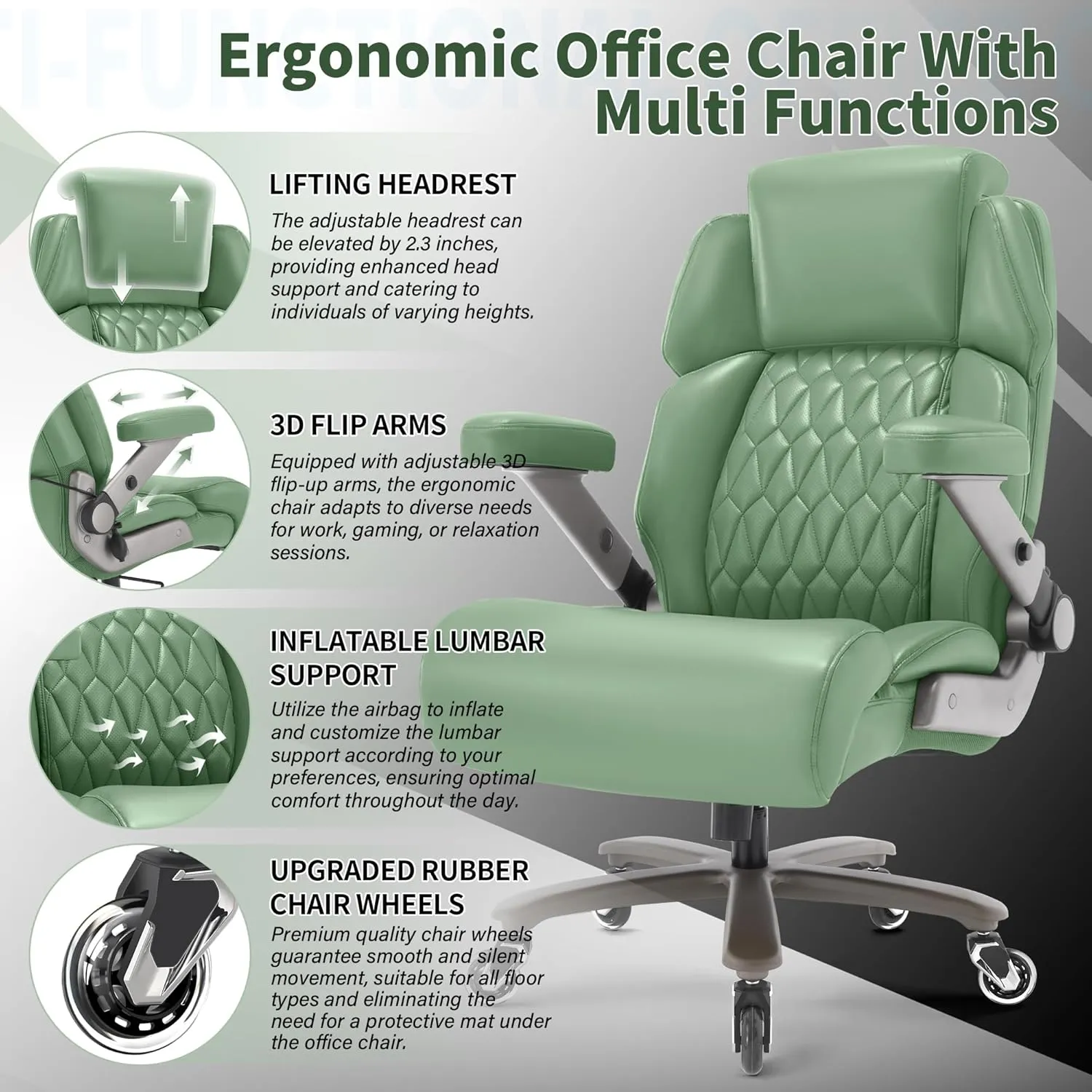 Big and Tall Office Chair 700lbs - Adjustable Headrest&Lumbar Support, 3D Flip Arms, Large Wheels &Heavy Duty Metal Base, Ergonomic High Back Computer Chair Desk Chair, Thick Padded Extra Wide Seat