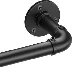 Black Industrial Curtain Rods for Windows 48 to 84, Outdoor Blackout Curtain Rod, Wrap Around Heavy Duty Curtain Rods,1 Inch Drapery Rod, Rustic Pipe Drapery Pole 48-84 Inch