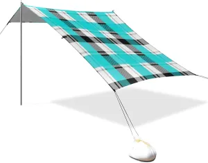 Black White Blue Checkered Plaid Designed UPF50  Foldable Beach Cabana Easy Setup Sun Shelter with Sandbags & Sand Shovel for Backyard, Grassland, Park sombrillas para el sol Playa