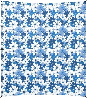 Blue and Flowers Foldable Beach Tent UPF50  Protection Easy Setup Sun Shade with Sandbags, Sand Shovel, Poles for Camping, Picnics, Backyard & Fishing