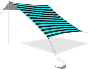 Blue-Black Line Designed UPF50  Foldable Beach Canopy Waterproof Shade Sun Shelter with Sturdy Poles, Sandbags and Shovel for Camping, Picnics, Backyard & Fishing carpas para Playa