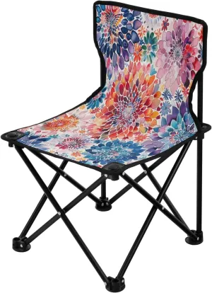 Blue Mandala Flower Portable Outdoor Folding Chair Anti-Slip Padded Oxford Cloth Stool Camping Chair Small for Beach Hiking Fishing Gardening Quad Camp Chair
