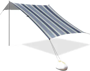 Blue Vertical Stripes Designed UPF50  Beach Tent & Canopy Waterproof Portable Sunshade Includes Sand Shovel, Sandbags, Stability Poles for Family Travel carpas para Playa