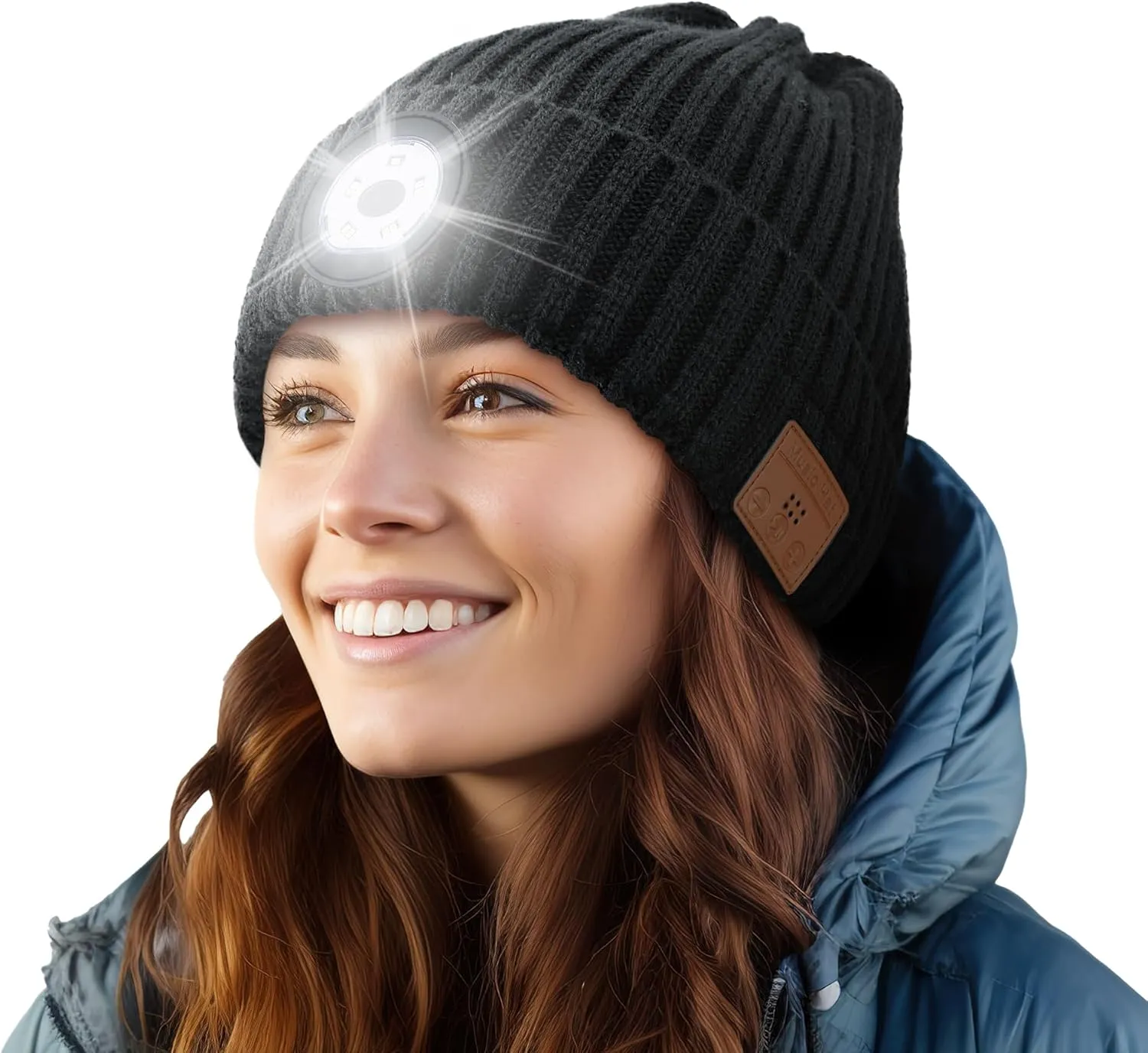 Bluetooth Beanie Hat with Light,Music Hat with Headphones and Built in Speaker Mic,USB Rechargeable LED Headlamp Hat,Unisex Outdoor Sport Knit Hat Black