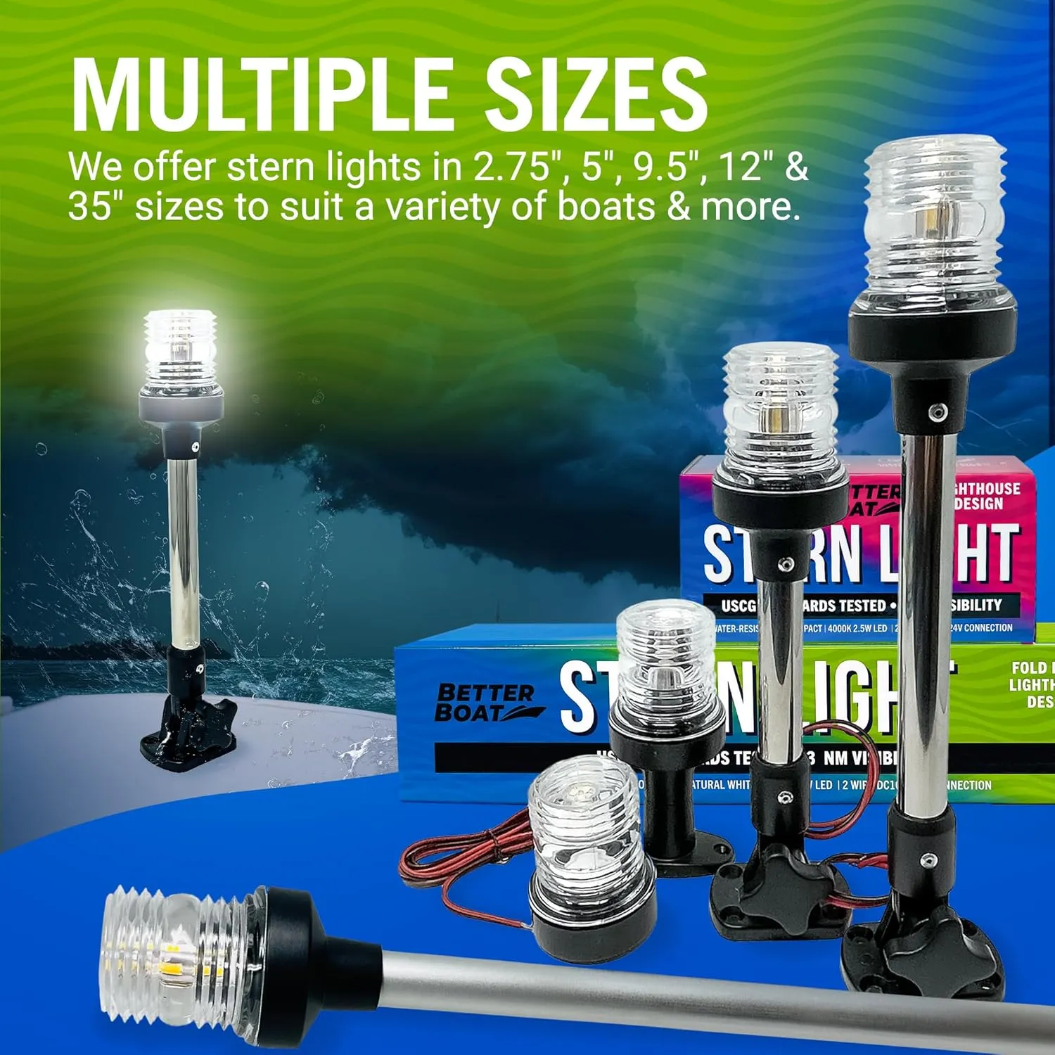 Boat Anchor Light, 12" LED Stern Light, USCG Tested Fold-Down Waterproof Marine Navigation Light, 3NM White All-Around Lighthouse Light, Folding Boat LED Accessory
