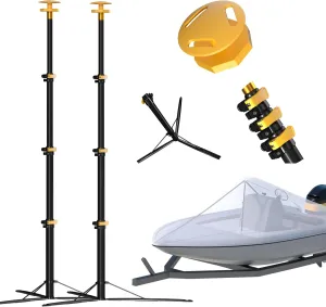 Boat Cover Support Poles Stand 2Pcs System Stable Base Height Adjustable Aluminum Boat Pontoon Cover Poles Post Marine Grade Aluminum Bimini Boat Tarps Winterization Cover Stand