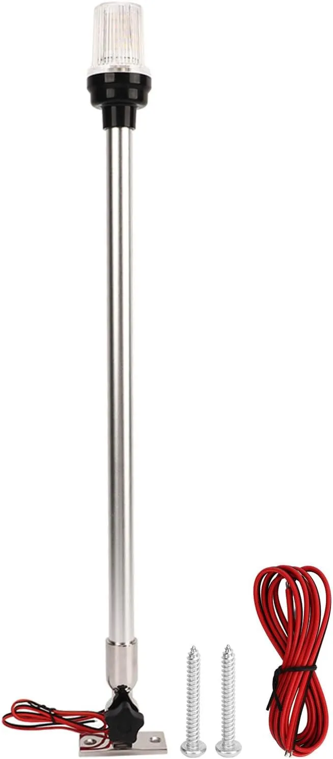Boat Stern Light, 360 Degrees All Around Fold Down Pole Light, 3NM Visibility LED Navigation Light with 316 Stainless Steel Base for Marine, Fishing Boat, Yacht, Pontoon (22 inch)