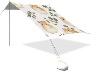 Boho Simple Style Hamster Designed UPF50 Foldable Beach Tent Lightweight Large Sun Shelter with Sandbags and Shovel for Family Travel paraguas para Playa