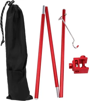 BORDSTRACT Outdoor Camping Foldable Light Pole, Three-Fold Portable Aluminum Alloy Light Stand Lamp Bracket (Red)