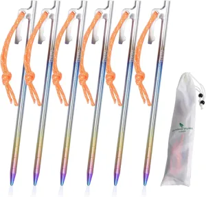 Boundless Voyage 6pcs Titanium Alloy Tent Pegs Outdoor Camping Awning Tent Stakes Lightweight Tent Nail 20CM-Ti4013PS