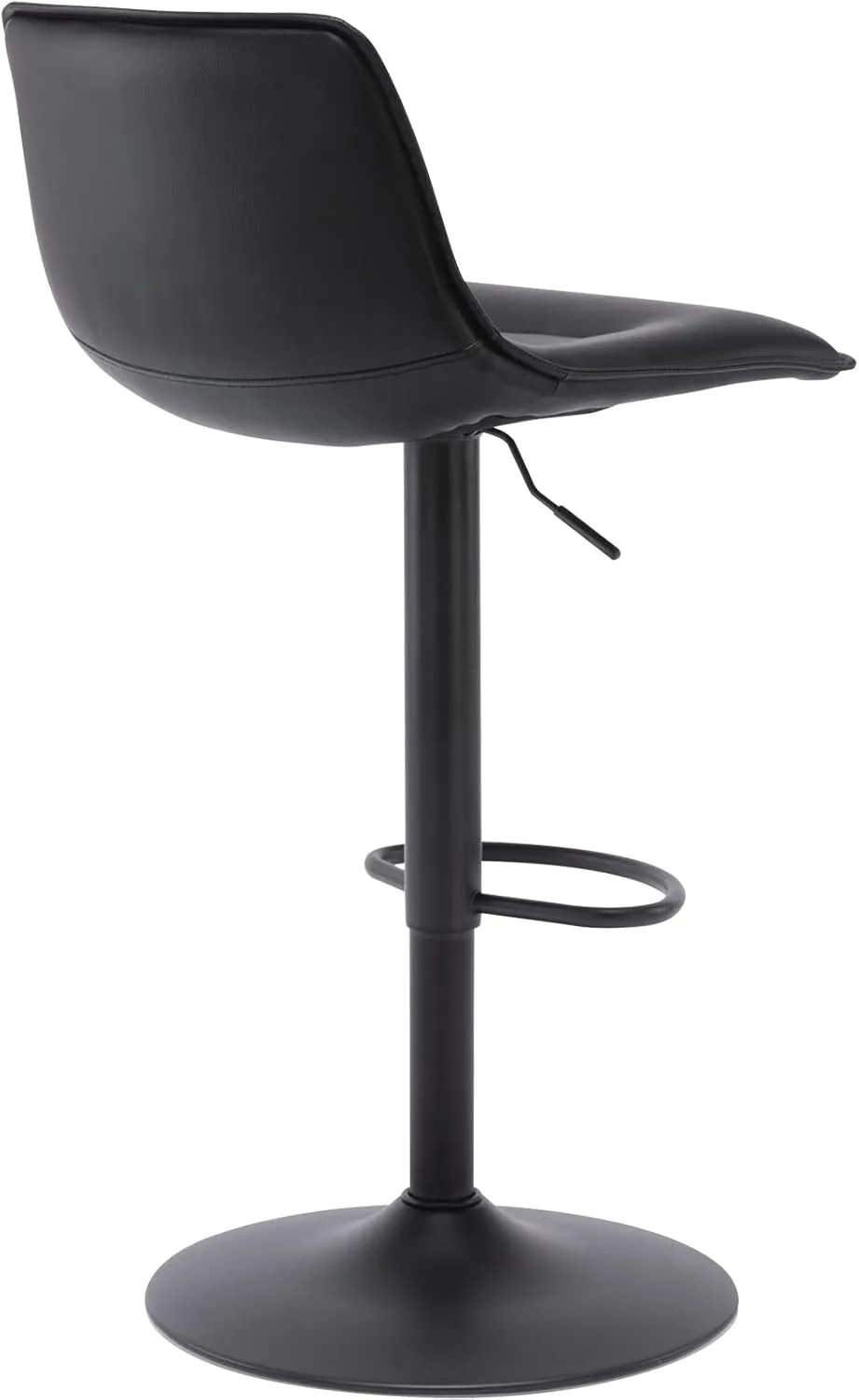 Brage Living Adjustable Bar Stool, Modern PU Leather Swivel Counter Height Barstool with Back, Armless Airlift Curved Bar Chair for Kitchen Dining Cafe, 1 pc (Black, Black Base)