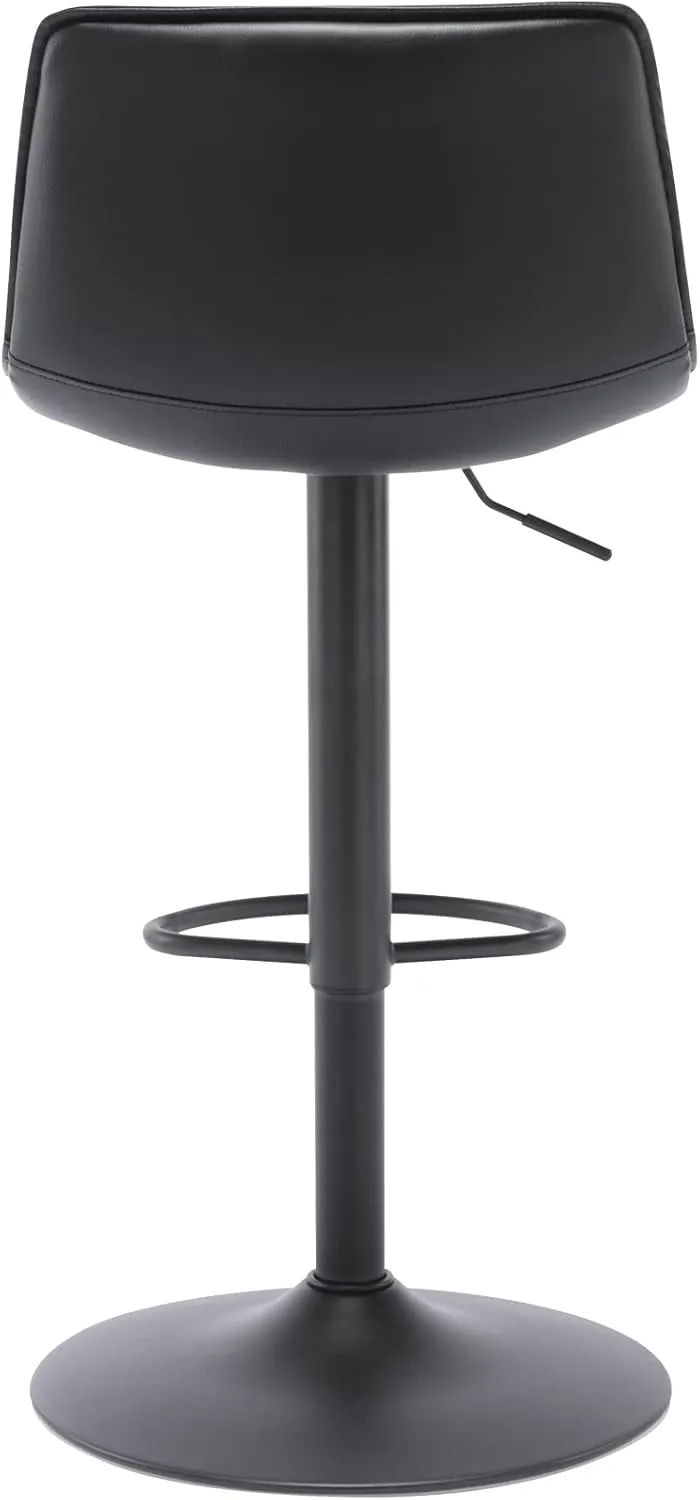 Brage Living Adjustable Bar Stool, Modern PU Leather Swivel Counter Height Barstool with Back, Armless Airlift Curved Bar Chair for Kitchen Dining Cafe, 1 pc (Black, Black Base)