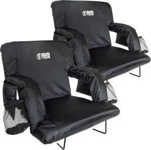 BRAWNTIDE Stadium Seat with Back Support - Comfy Cushion, Thick Padding, 2 Steel Bleacher Hooks, 4 Pockets, 2 Cup Holders, Reclining Back, Ideal Chair for Sport Events, Beaches, Camping, Concerts