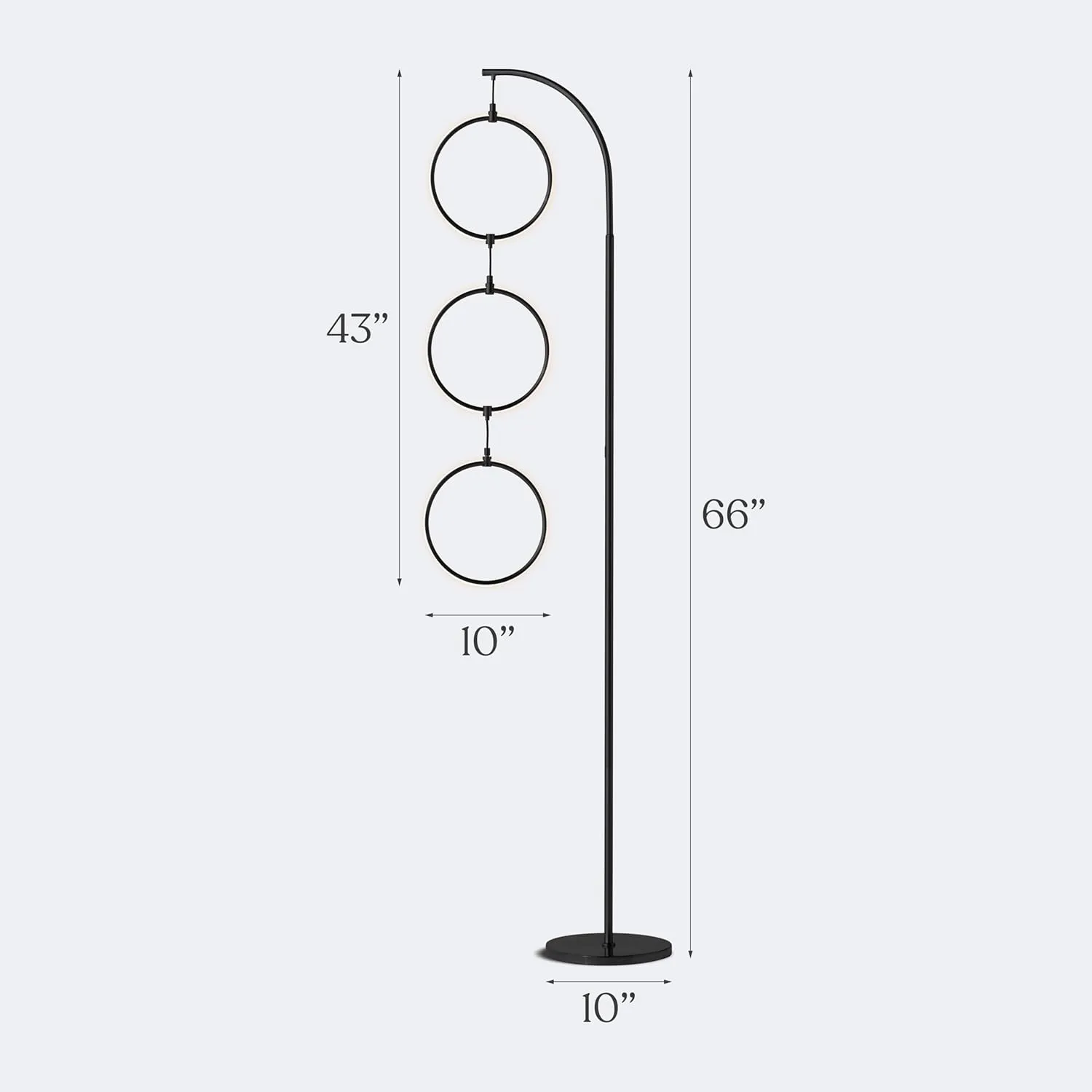 Brightech Nova Modern Floor Lamp Matches Living Room Décor - Contemporary Arc Tall Lamp with 3-Circle Ring-Style Pendant - Over The Couch Standing on Arching Pole - Eclectic- Black