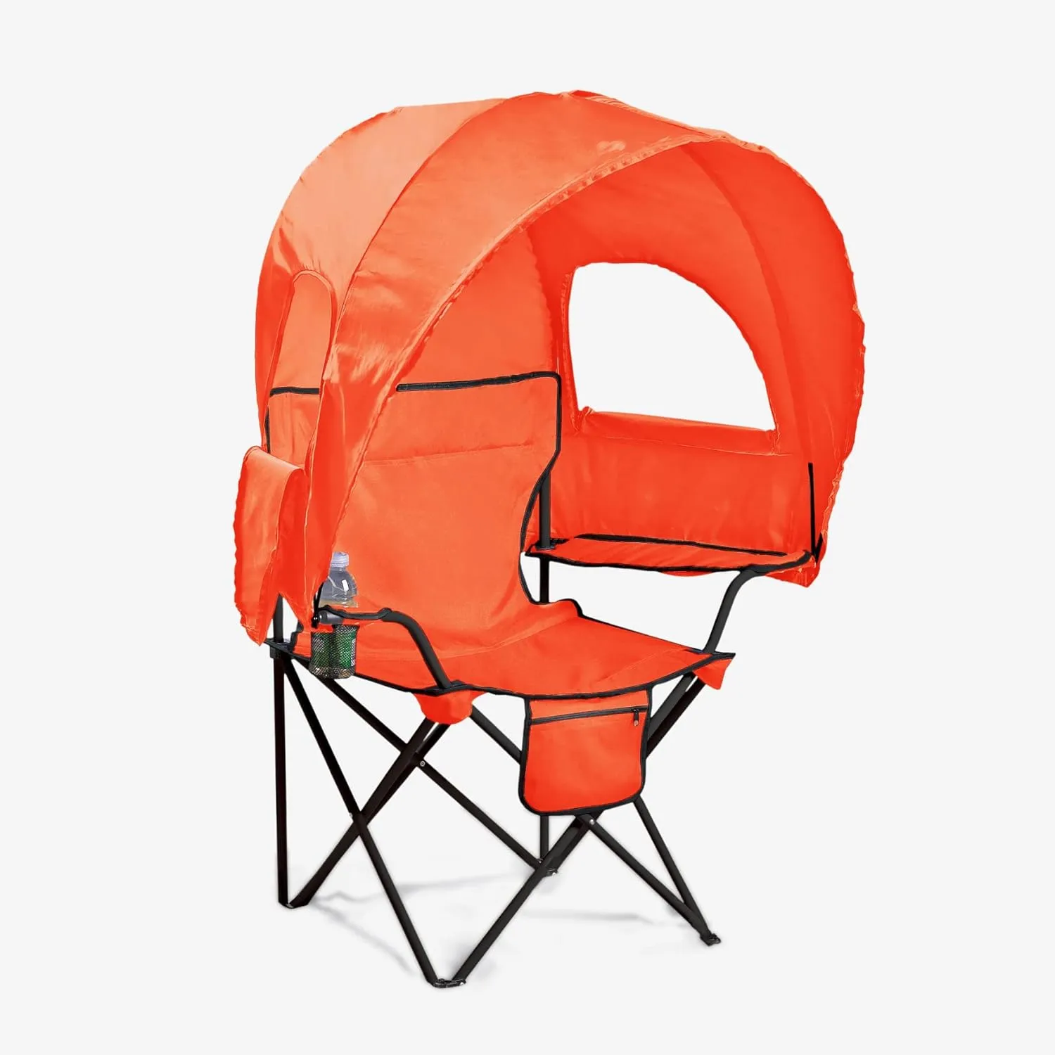 BrylaneHome Outdoor Oversized Canopy Tent Camp Chair Shade Folding Cupholder Zip Windows Storage Carrying Case Beach Yard Trip- Weight Capacity 350LB - Coral