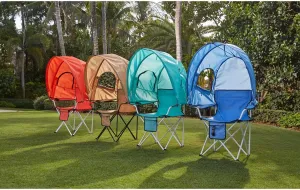 BrylaneHome Outdoor Oversized Canopy Tent Camp Chair Shade Folding Cupholder Zip Windows Storage Carrying Case Beach Yard Trip- Weight Capacity 350LB - Coral
