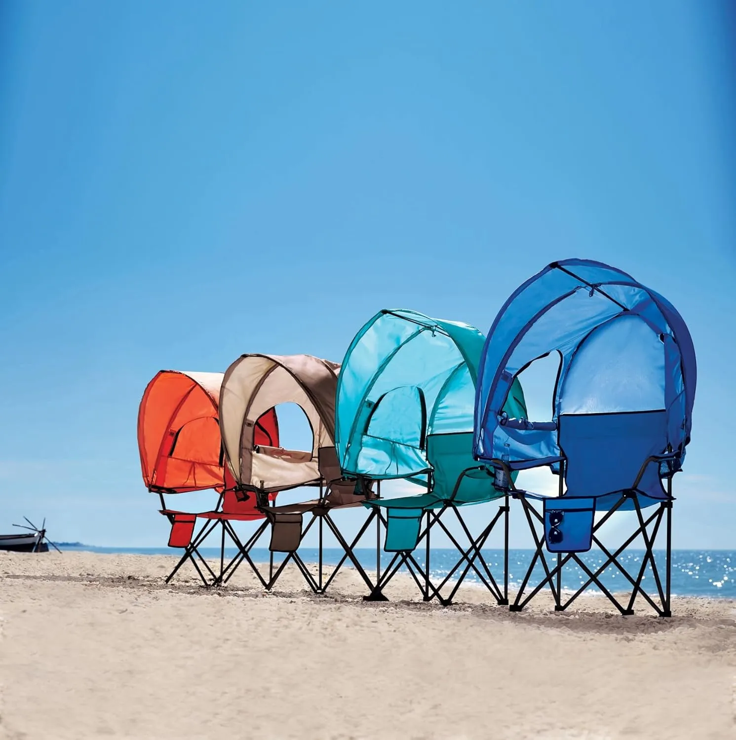 BrylaneHome Outdoor Oversized Canopy Tent Camp Chair Shade Folding Cupholder Zip Windows Storage Carrying Case Beach Yard Trip- Weight Capacity 350LB - Coral