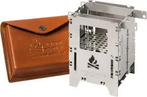 Bushcraft Essentials BUSHBOX LF Premium Set Outdoor Stove Hobo Stove Camping Wood Gas Spirit Foldable Compact with Accessories Stainless Steel Universal Grate LF Leather Case