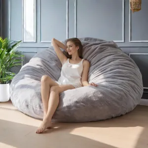 BYBYME 3 in 1 Bean Bag Chair, Convertible Chair Folds from Bean Bag to Lounger, High-Density Foam Filling, Faux Fur Big Sofa Bed, Giant Bean Bag Chair Bed for Adults