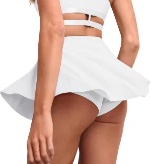 BZB Flowy Mini Skirt with Shorts Underneath Gym Yoga Workout Dance Tennis Short Skirts Sexy Outfit for Women