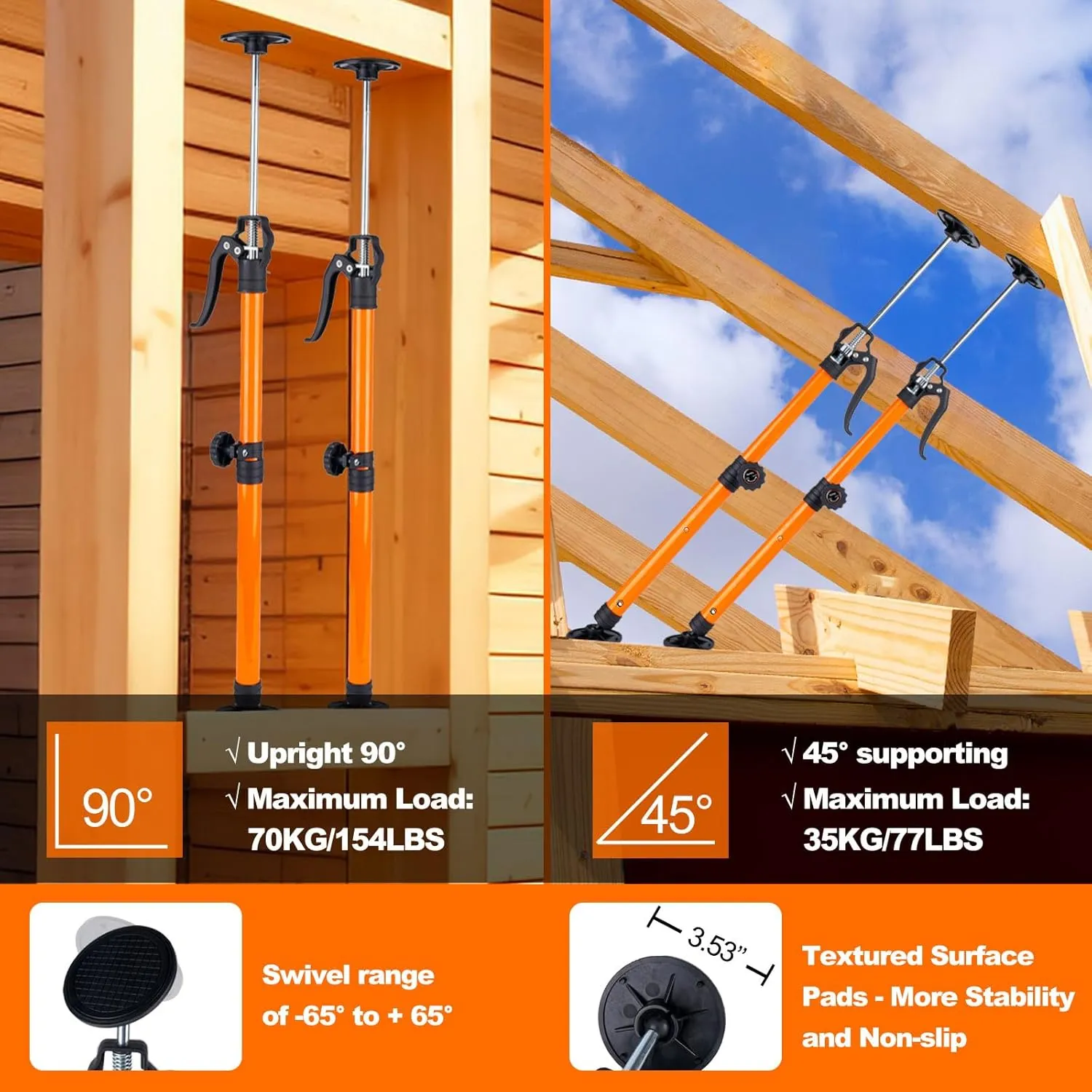 Cabinet Jack for Installing Cabinet Support Rod 3rd Hand Support System Adjustable Support Pole,Extend from 19.29 inch to 43.30 inch,Orange 4 Pack