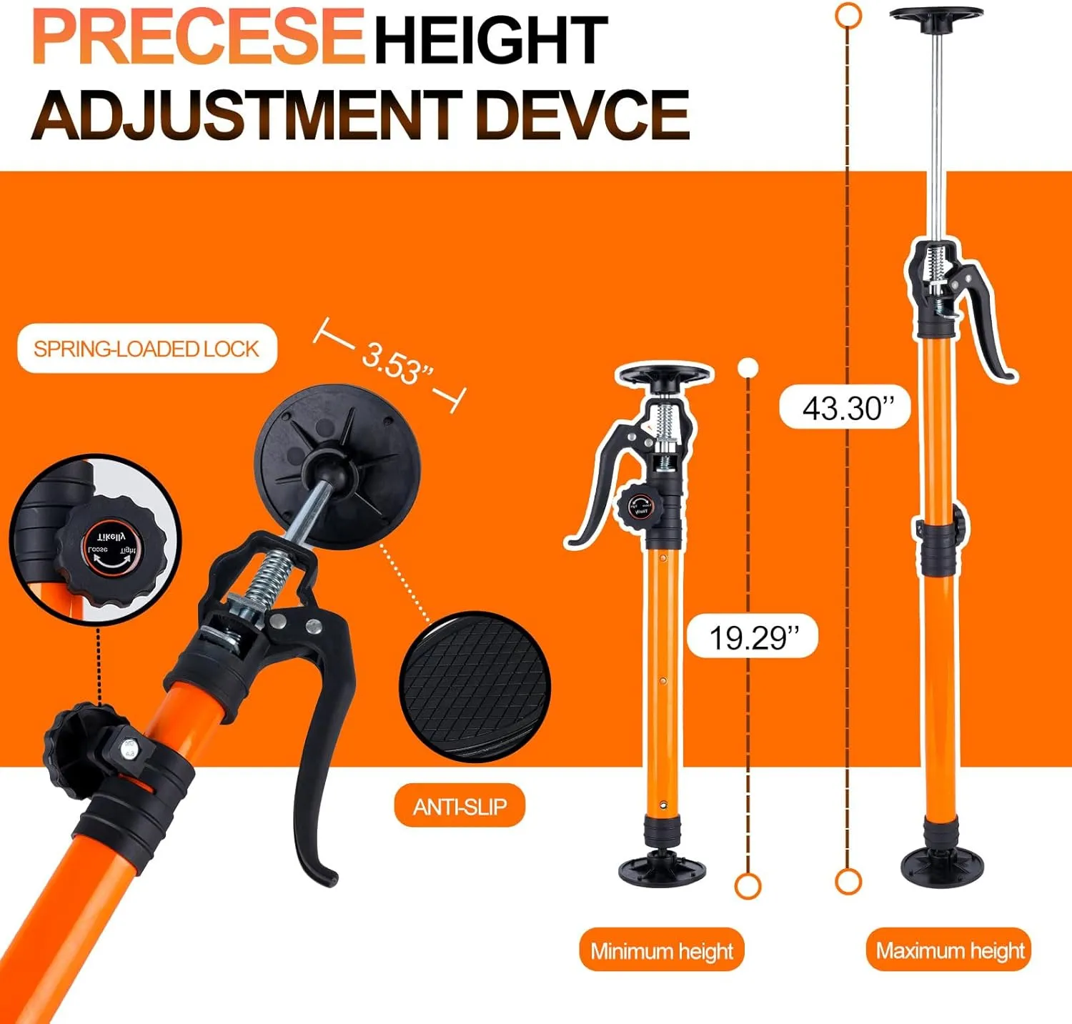 Cabinet Jack for Installing Cabinet Support Rod 3rd Hand Support System Adjustable Support Pole,Extend from 19.29 inch to 43.30 inch,Orange 4 Pack