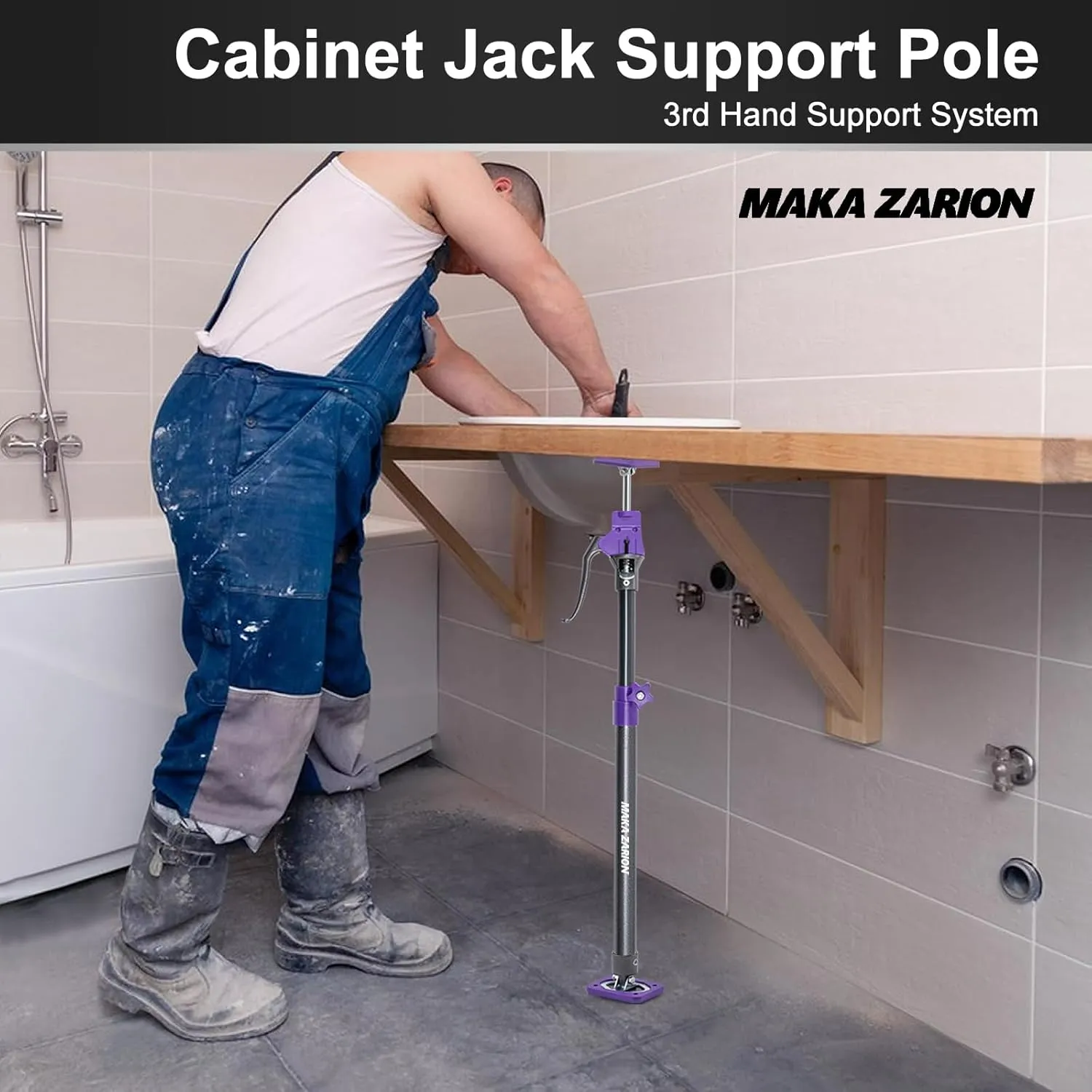Cabinet Jack Support Pole, Third Hand Tools, 23.6"-45.3 inches, Steel Telescopic Adjustable Support Pole, Capacity for Cabinet Jack, Drywall Jack& Cargo Bars, 1-Pack