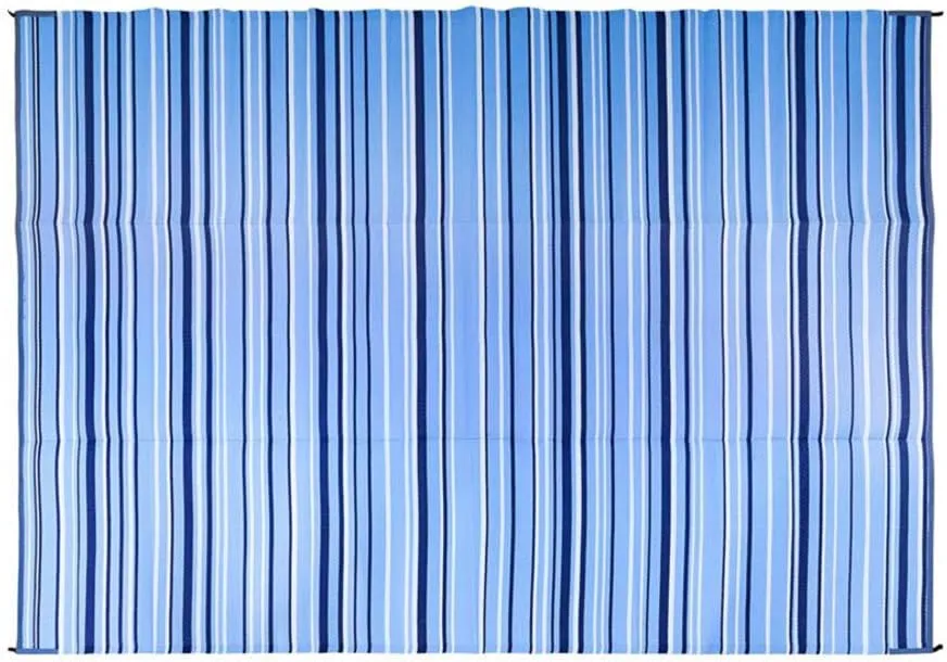 Camco Outdoor Rug | Features Reversible Blue & White Pattern | Made of Lightweight Breathable Material | Measures 9’ x 12’ & Folds for RV Storage and Organization (42865)