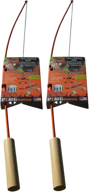 Camping Accessories - Campfire Fishing Pole Roaster - Funny Marshmallow and Hot Dog Roasting Sticks for Campfire, Orange Nylon (2-Pack)