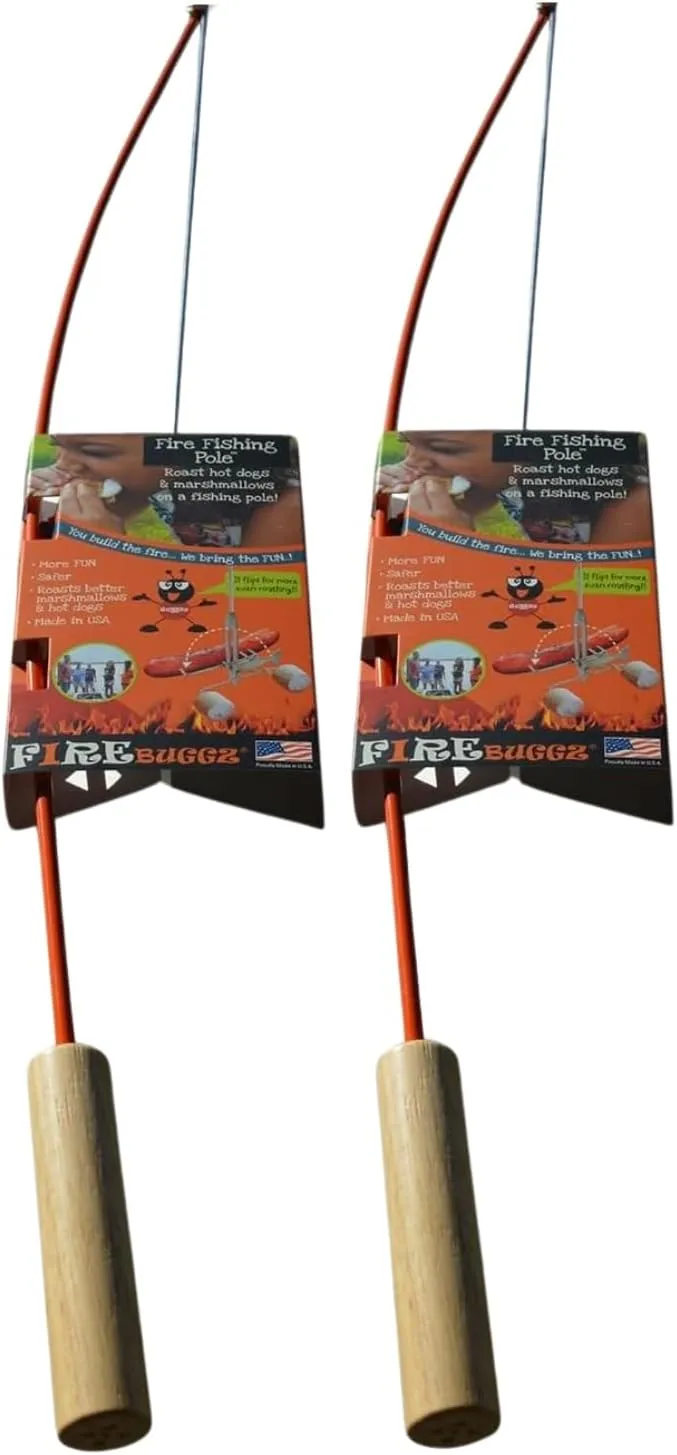Camping Accessories - Campfire Fishing Pole Roaster - Funny Marshmallow and Hot Dog Roasting Sticks for Campfire, Orange Nylon (2-Pack)