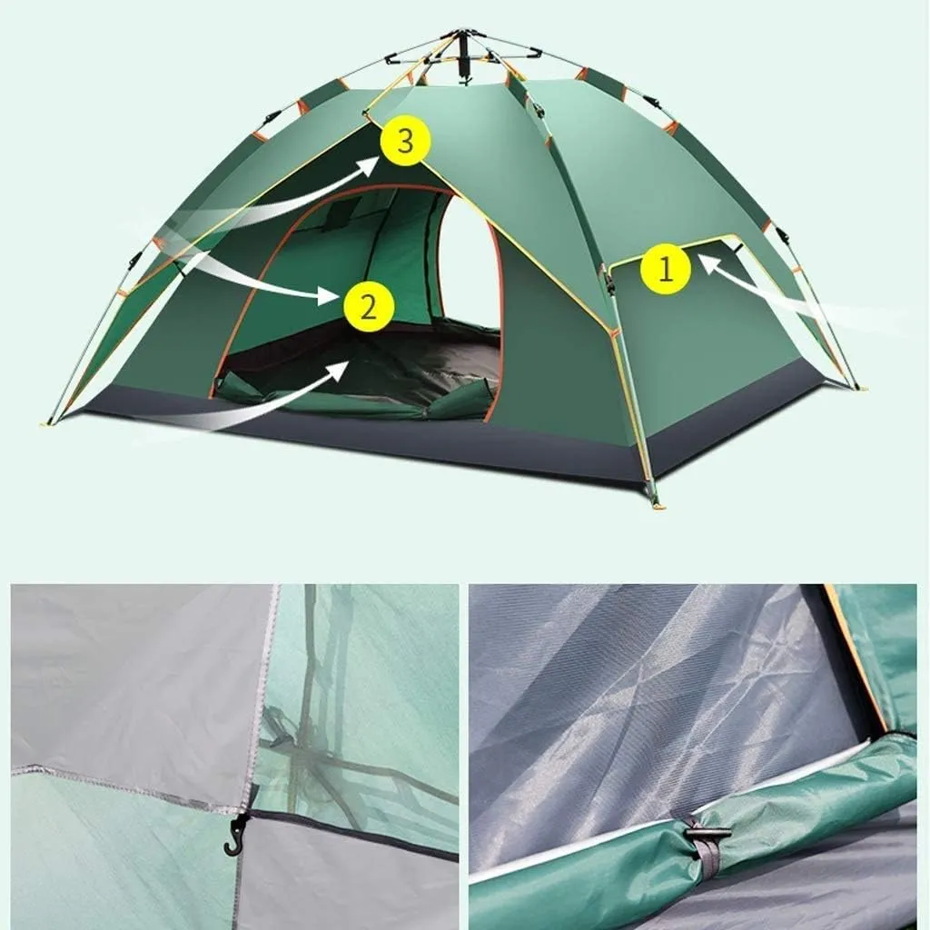 Camping Automatic Immediate Pop Up Tent, 3-4 People Family Tent, Outdoor Thicken Rainproof Lightweight Dome Tent,Green