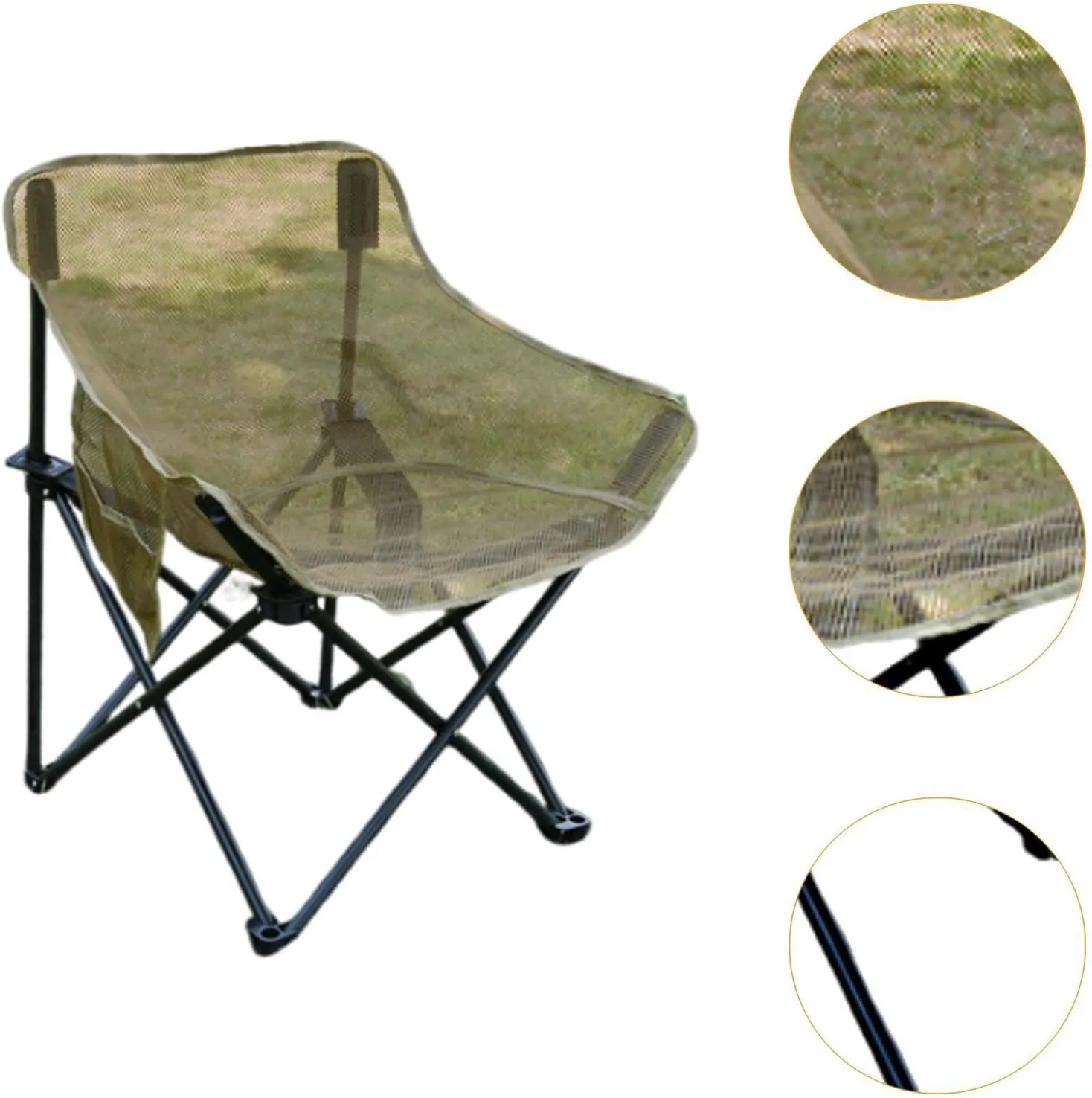 Camping Chair Folding Chair Breathable Outdoor Furniture Stable with Storage Bag for Adults for Travel BBQ Garden Backpacking, Khaki
