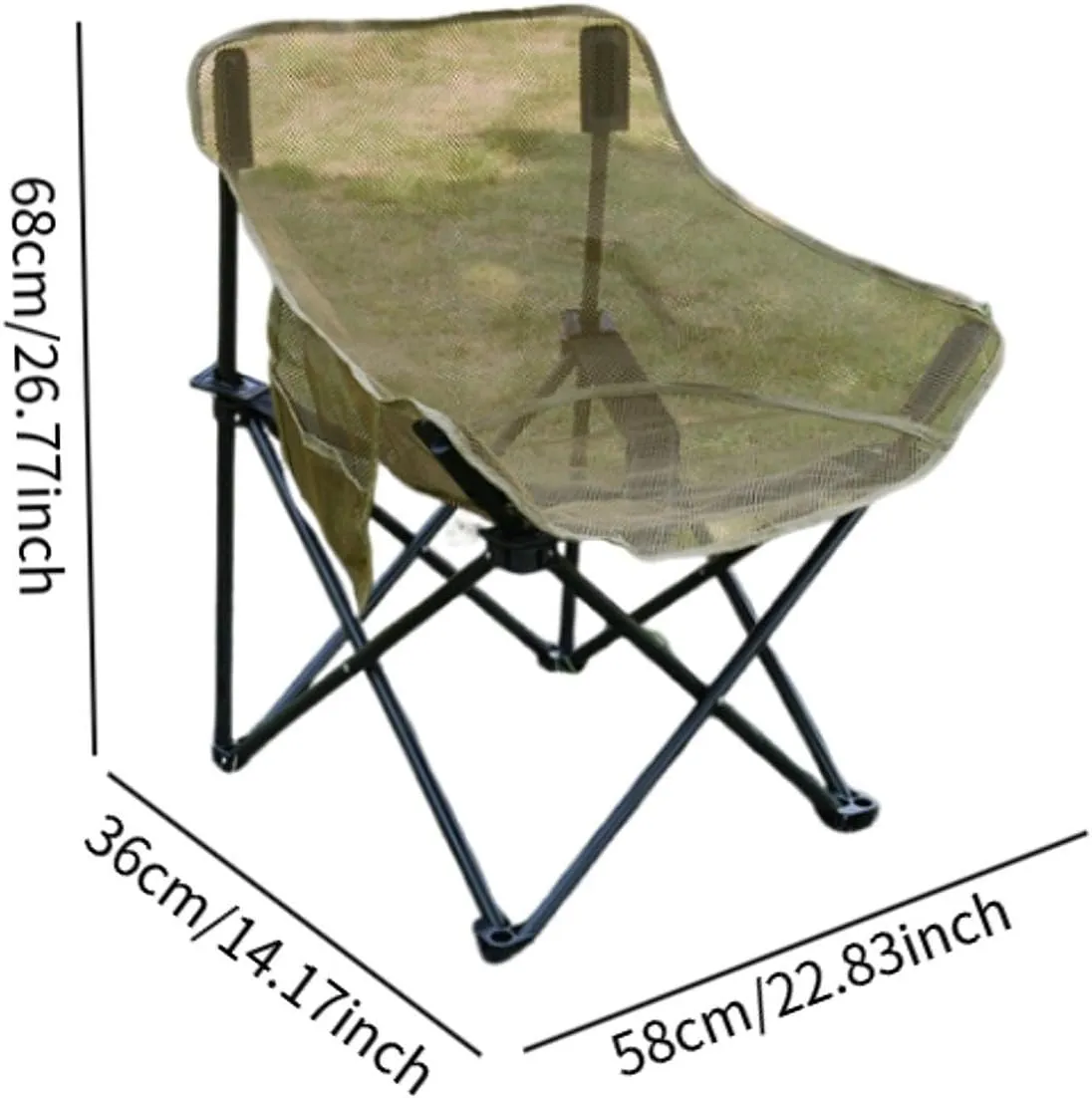 Camping Chair Folding Chair Breathable Outdoor Furniture Stable with Storage Bag for Adults for Travel BBQ Garden Backpacking, Khaki
