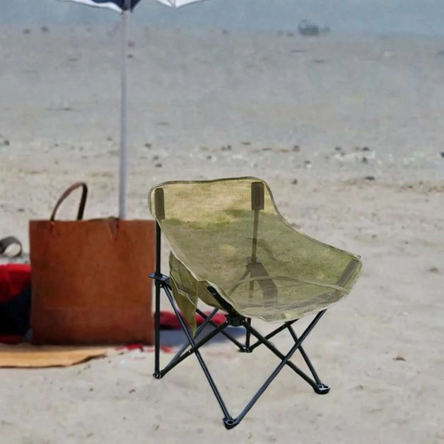 Camping Chair Folding Chair Breathable Outdoor Furniture Stable with Storage Bag for Adults for Travel BBQ Garden Backpacking, Khaki