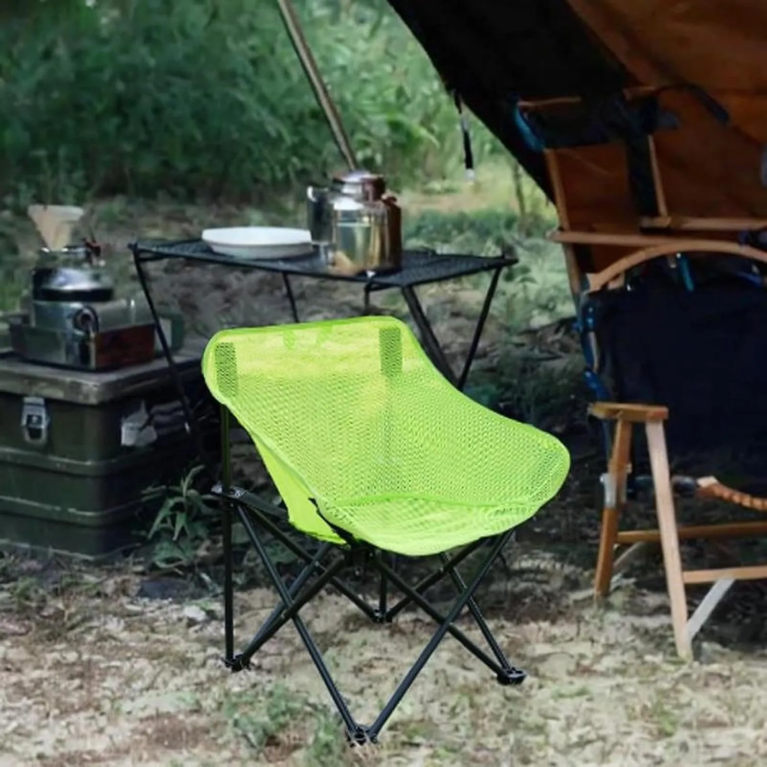 Camping Chair Folding Chair Folded Outdoor Furniture with Storage Bag for Adults for Outside Patio Lawn Yard Sporting Events, Green