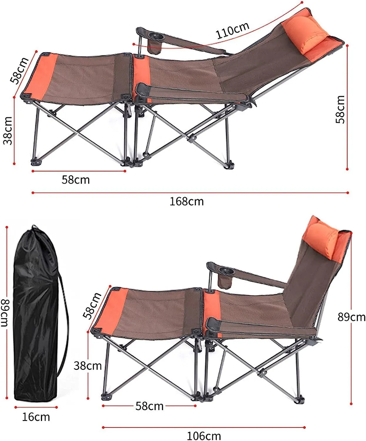 Camping Chair Folding Chairs Lawn Chairs 2 In 1 Camping Chair With Footrest, Recliner Folding Lounge Seat For Beach, Fishing, Picnics, Hiking Folding Chair Camp Chair Moon Chair ( Color : B , Size : 5