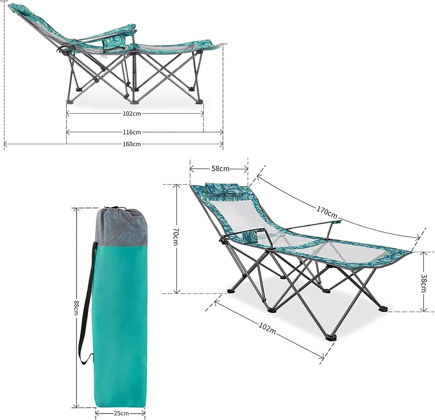 Camping Chair Folding Chairs Lawn Chairs Portable Camping Chair With Footrest Mesh Backrest Folding Reclining Lunch Break Bed Sitting Lying Dual-Purpose Beach Seat Folding Chair Camp Chair Moon Chair