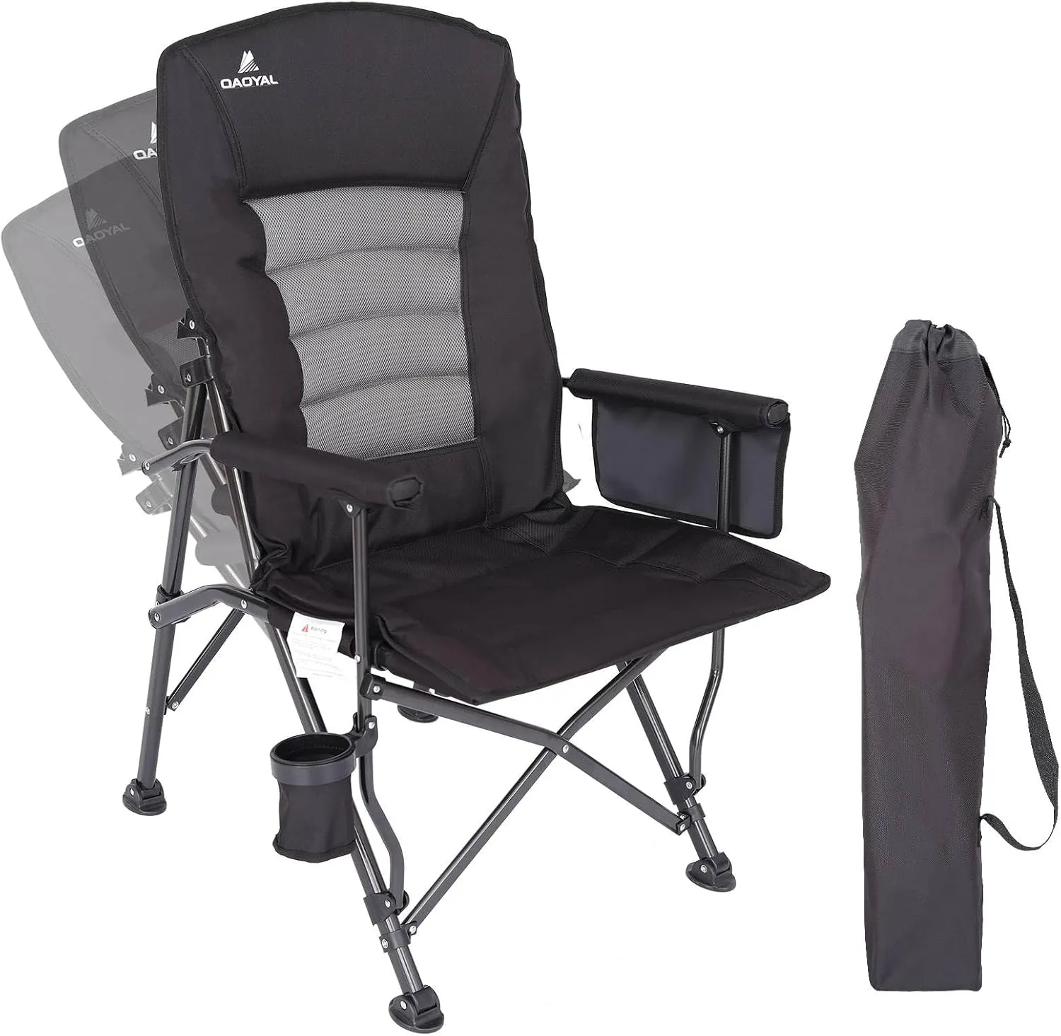 Camping Chairs for Adults, Adjustable Backrest Heavy Duty Oversized Folding Chair Supports 350lbs for Outside with Cup Holder&Side Pocket, Outdoor Folding Camp Chair Beach Chair with High Back (Black)